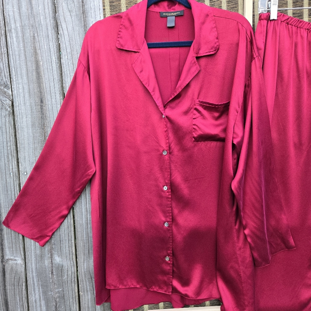 Donna Karan Silk PJ's Burgundy M - Picture 2 of 9